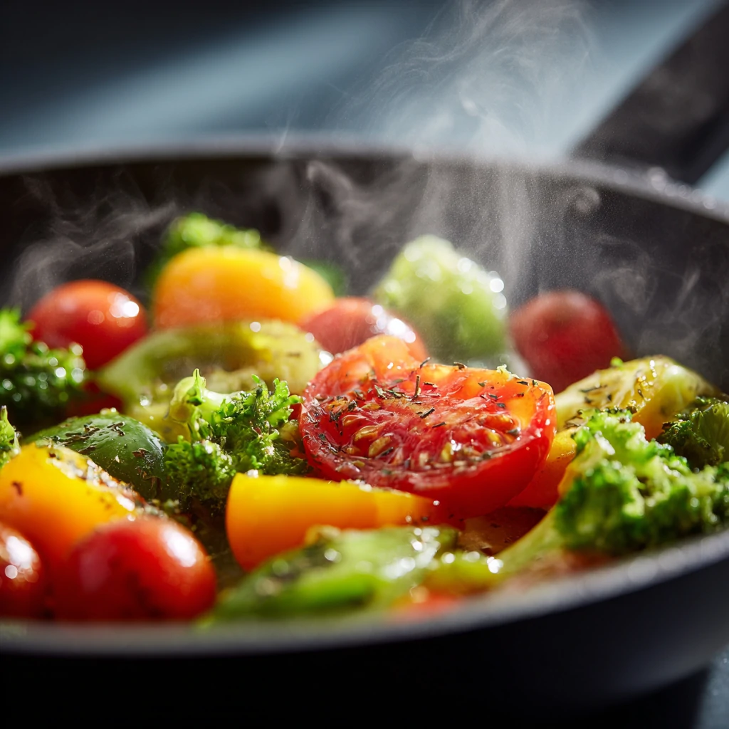 Close-up of a simple 30-minute meal with fresh ingredients and bright natural colors.